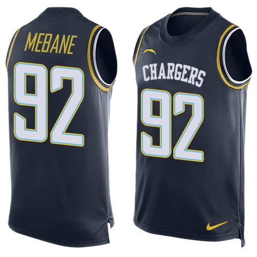 Men's Limited Brandon Mebane Nike Jersey Navy Blue - #92 Player Name & Number Tank Top NFL Los Angeles Chargers